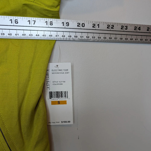 NWT KAREN KANE Jacket Blazer Zip-Front Women Lime Green linen Pocket Lined Small - Picture 10 of 11